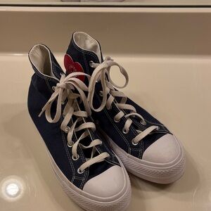 Converse Navy and Red Heart High-Tops